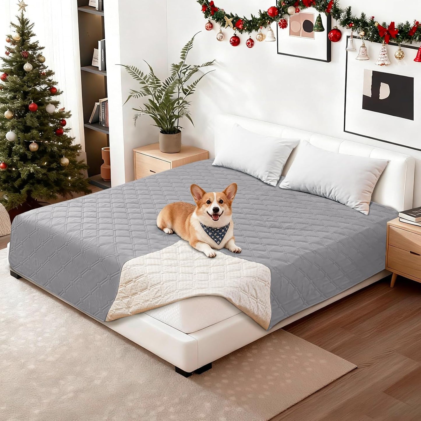 Waterproof Dog Blanket, Non-Slip Soft Pet Bed Cover, Couch Cover for Dogs Washable, Protects Sofa, Furniture, Crate, Car, Tear Resistant Leakproof Pet Blanket (52x82 Inch, Light Grey)