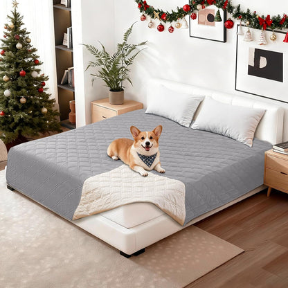 Waterproof Dog Blanket, Non-Slip Soft Pet Bed Cover, Couch Cover for Dogs Washable, Protects Sofa, Furniture, Crate, Car, Tear Resistant Leakproof Pet Blanket (52x82 Inch, Light Grey)