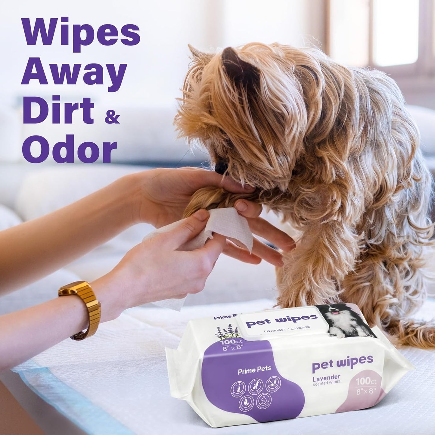 Prime Pets 400pcs Dog Wipes for Paws and Butt, Large Pet Wipes for Dogs, Dog Wipes Cleaning Deodorizing, Hypoallergenic, Puppy Wipes for Grooming Face Fur Body, Lavender Scented