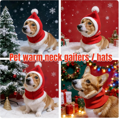 Christmas Pet Knit Hat & Neck Gaiter - Warm Winter Dog Cat Hat, Festive Santa Pets Beanie, Soft Knitted Pet Neckwear for Small Medium Large Dogs&Cats (Green, Small)