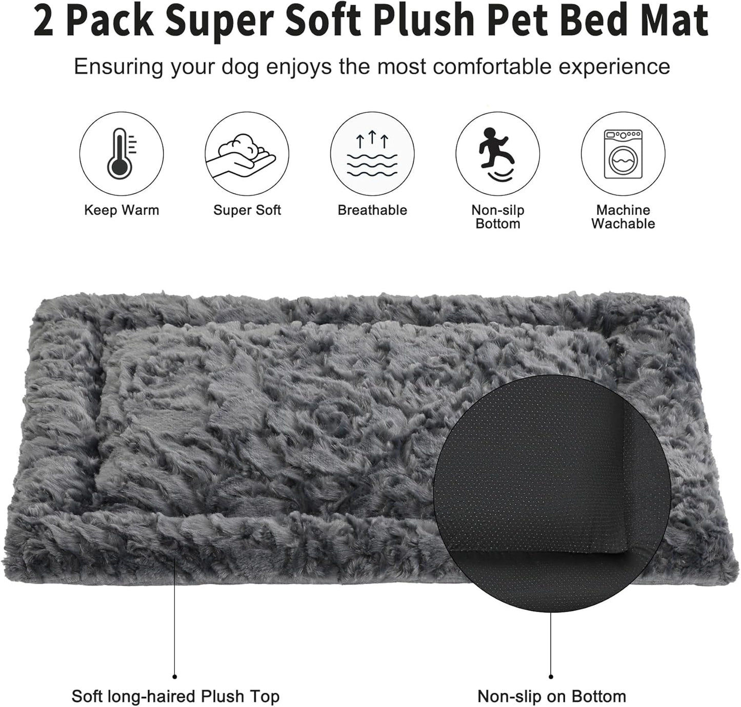 2 Pack Dog Bed for Large Medium Small Dogs,Reversible Rectangle Dog Bed,Washable Orthopedic Durable Sofa Bed for Pet Sleeping Puppy Cat-XL-Grey