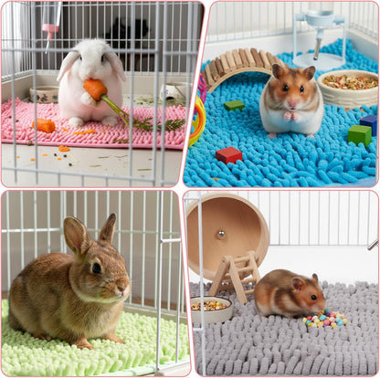 8 Pcs Guinea Pig Liner Washable Rabbit Cage Liner 16x12 Inch Guinea Pig Fleece Mats Reusable Bedding Pee Pads for Small Animals, Bunny (Gray, Green, Pink, Blue)