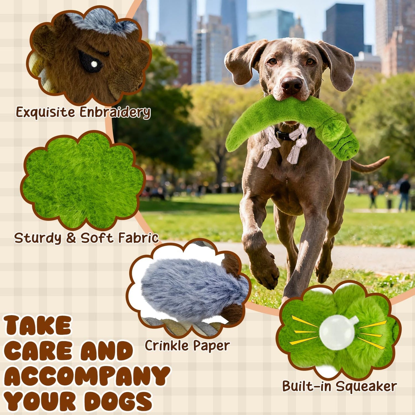 Interactive Dog Toys,No Stuffing Squeak Dog Toy for Large Dogs.Plush Dog Toy for Puppy, Small, Medium, Large Dog,Not for Aggressive Chewers(Rope Crocodile&Honey Badger)