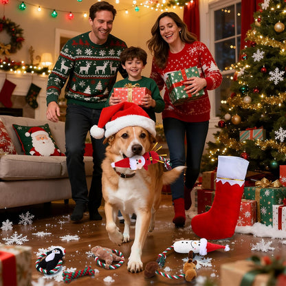 7 Pcs Christmas Dog Toys Christmas Squeaky Interactive Dog Toys with Crinkle, Plush Pet Chewing for S/M/L Dogs to Keep Busy Santa, Penguin, Snowman, Deer, Gingerbread Man, Stocking, Bone