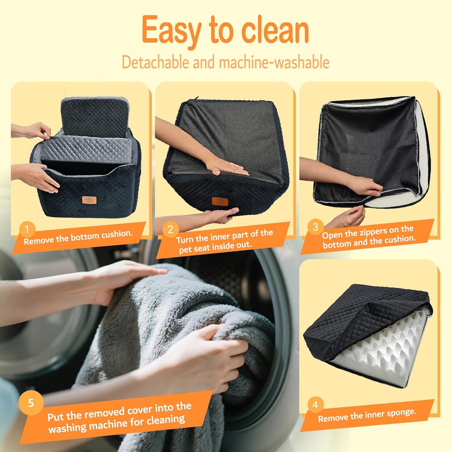 Memory Foam Dog Booster Seat Under 35 lbs, Medium Dog Car Seat, Comfortable Hi-Density Sponge Car Bed for Small/Medium Pets,Detachable and Washable Pet Travel Bed with 2 Adjustable Safety Belt