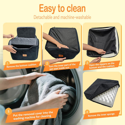 Memory Foam Dog Booster Seat Under 35 lbs, Medium Dog Car Seat, Comfortable Hi-Density Sponge Car Bed for Small/Medium Pets,Detachable and Washable Pet Travel Bed with 2 Adjustable Safety Belt