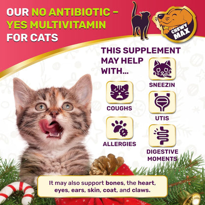 Cat Multivitamin Complex with Turkey Flavor – Natural Cat Antibiotic Liquid Alternative to Help with Allergies, UTIs & Cough – Herbal No Antibiotic Yes Multivitamin for All Breeds – 2 Oz