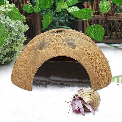 Hamiledyi Reptile Plants Bendable Jungle Climbing Vine Terrarium Branch and 7 Pcs Reptile Hideouts Natural Coconut Shells Hut for Hermit Crab Small Snake Tarantulas Lizard Chameleon Small Animal Hide