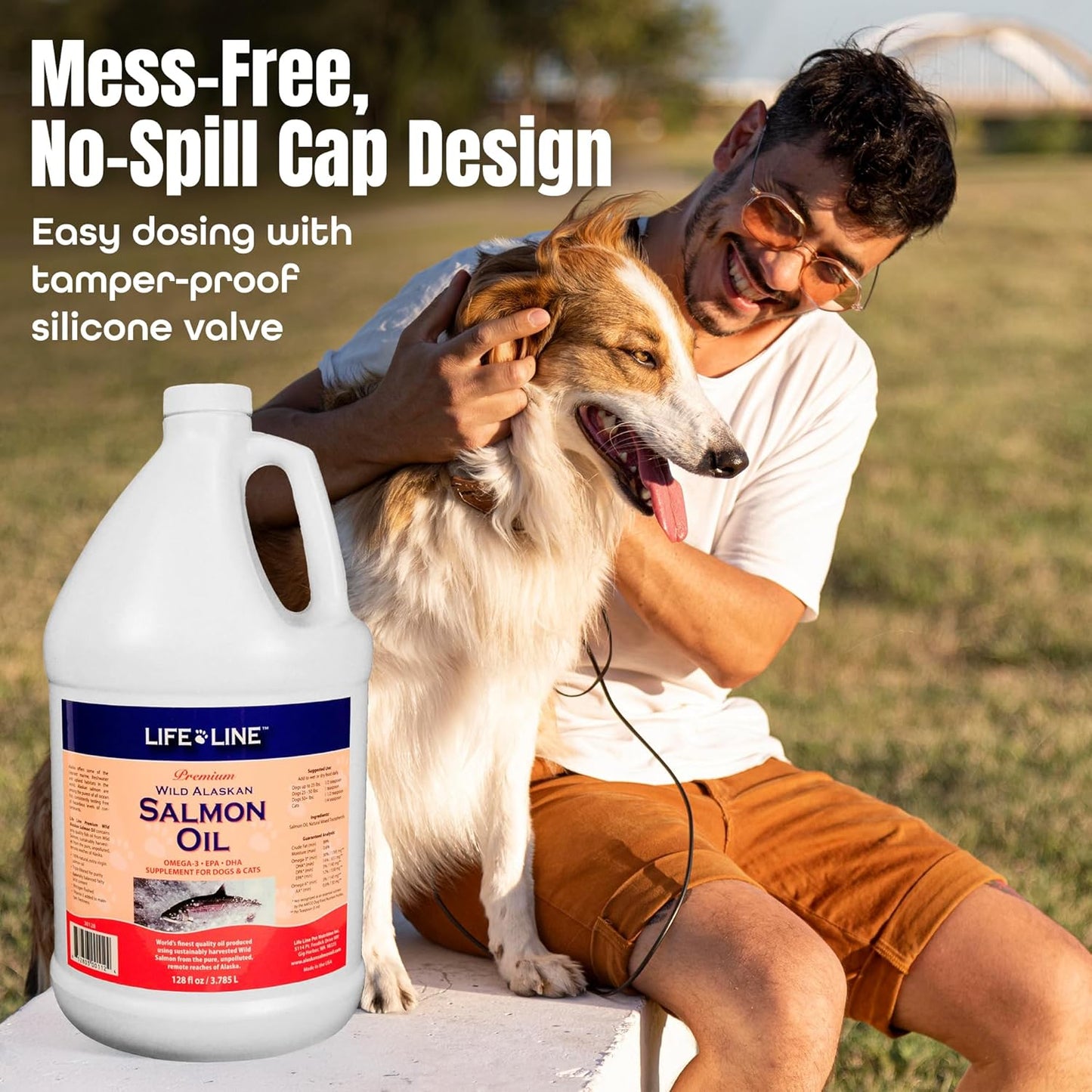 Life Line Wild Alaskan Salmon Oil for Dogs & Cats | Omega-3 Fish Oil Supplement for Skin Health, Shiny Coat & Joint Support – 128 oz