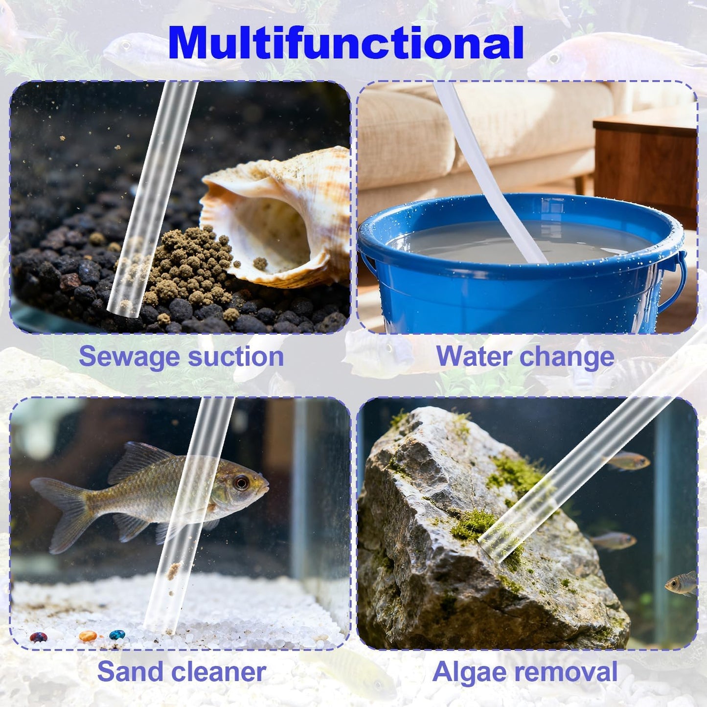 12pcs Fish Tank Cleaner Kit, Multi-Functional Aquarium Tank Vacuum Gravel Cleaning Tool Kit with Magnetic Glass Cleaner Accessories for Sand Siphon Washing and Water Changing