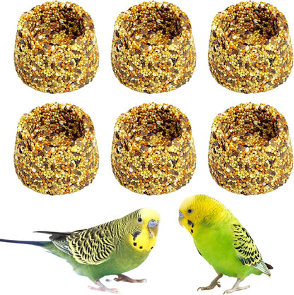 PINVNBY 6 PCS Parrot Treats Natural Grains Cockatiel Treats Bowl Shape Budgie Snacks Edible Bird Chewing Toys for Parrots Parakeet Conure Lovebird Finch Canary