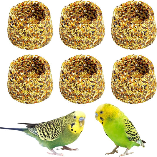 PINVNBY 6 PCS Parrot Treats Natural Grains Cockatiel Treats Bowl Shape Budgie Snacks Edible Bird Chewing Toys for Parrots Parakeet Conure Lovebird Finch Canary