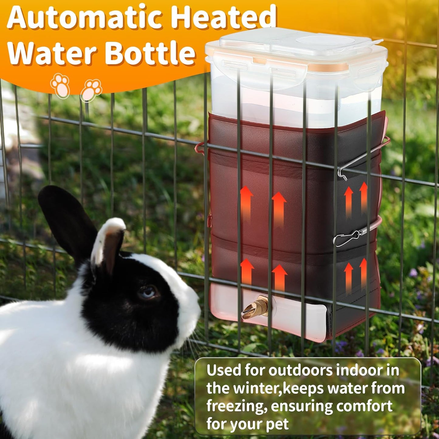 4 Pack 74 oz Heated Rabbit Water Bottle, Large Rabbit Water Dispenser No Drip, Bunny Bottle, Heated Small Animal Drinker for Pets, Rabbits, Guinea Pigs, Hamster, Ferrets, Birds, Mouse, Rats