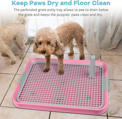 Dog Potty Tray Toilet 20"x14" Doggy Bathroom Dog Litter Box, Indoor Pee Pad Holder with 8pcs Training Pads, Puppy Pee Mesh Potty Training Tray with Secure Latch, Potty Pan for Small Medium Puppies