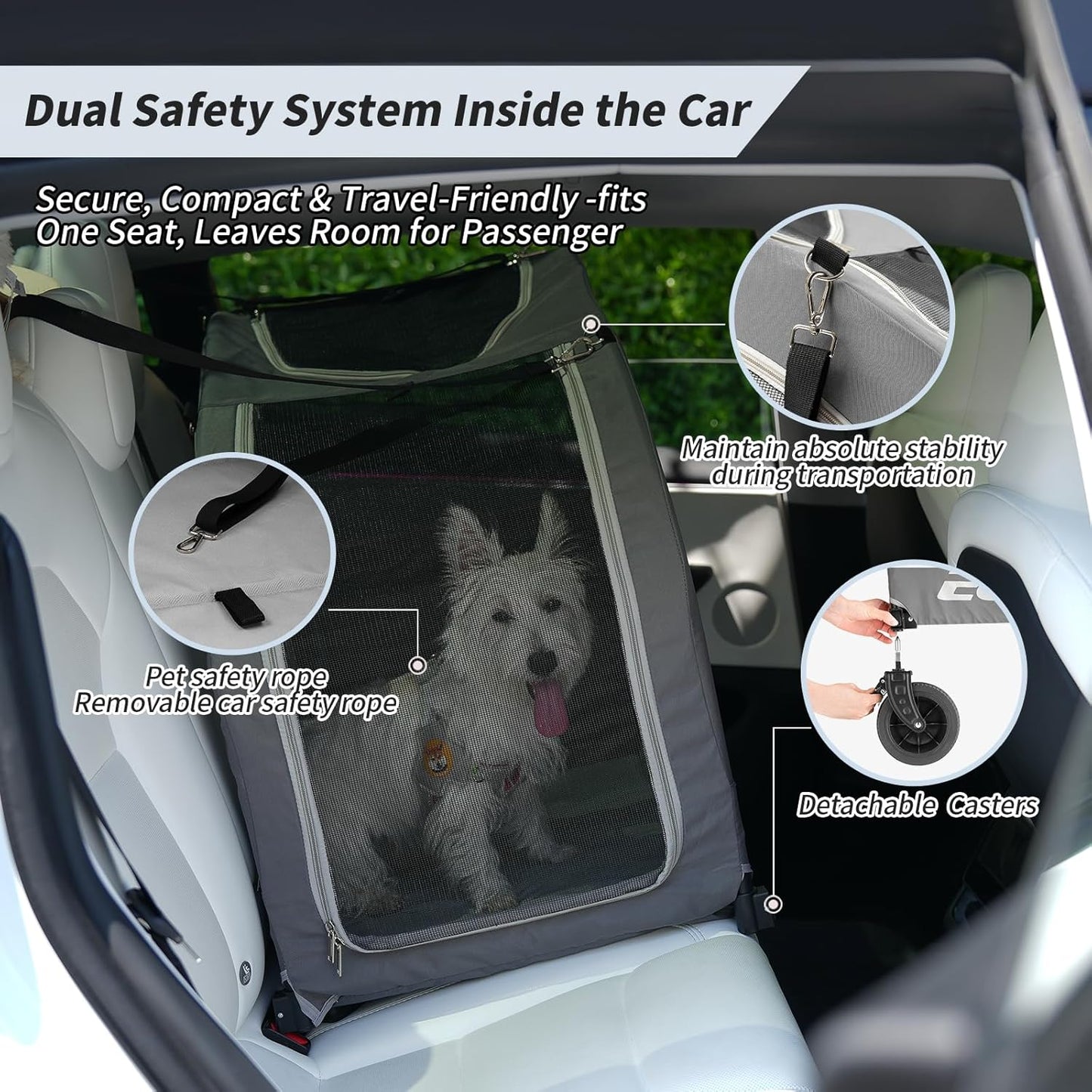 EchoSmile 4 Wheels Pet Stroller, Foldable Dog & Cat Stroller for All-Season, Lightweight Carrier with Storage Basket, Adjustable Handle, Removable Pad, Breathable Mesh, Up to 135 lbs, Grey