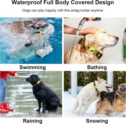 SANKALA Airtag Dog Collar Holder, [1 Pack] Waterproof Airtag Case for Dog Collar, TPU & Silicone Full Body Covered Anti-Lost Apple Air Tag Collar Holder Protective Airtag Case for Pet Collar, Yellow
