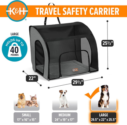 K&H Pet Products Enclosed Large Dog Car Seat, Travel Safety Carrier, Dog Travel Car Seat, Soft-Sided Covered Pet Carrier, Washable Pad, Multiple Entrances, Mesh Windows - Large 29.5 X 22 X 25.5in