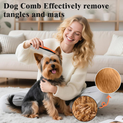 2PCS Self Cleaning Slicker Brush & Dog Comb - Skin Friendly Deshedding Grooming Tool for Dogs, Cats and Small Animals, Professional Deshedding Dematting Tool for Long and Short Haired Pets (Orange)