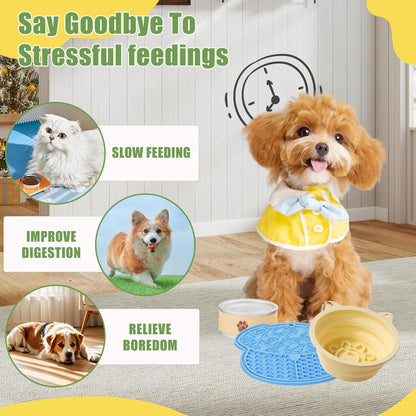 Dog Licking Pad Set | Pet Bathing & Grooming Distraction Tool | Food-Grade Silicone Slow Feeding Pad | Relieves Anxiety & Boredom | Suitable for Cats & Dogs (Blue + Green + Yellow)