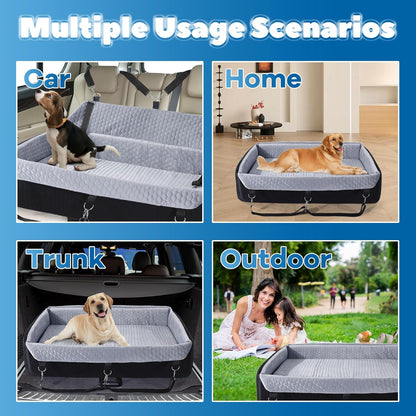 HOMBYS 42" L Dog Car Seat for Large and Medium, 4.2" Thick Dog Car Booster Seat, Back Seat Extender with 6 Straps, Pet Sofa Bed Cushion, Detachable & Machine Washable