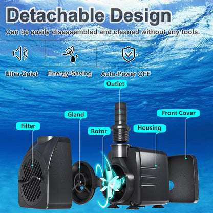 400GPH 10ft Power Cord Submersible Pump,Over Heating Protection Water Feature Pump with 6.5ft Lift for Fountains, Ponds, Aquariums & Hydroponics.