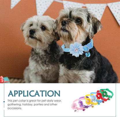 6Pcs Flower Design Cat Collars with Bell Adjustable Decorative Neck Chains for Kitten and Small Dogs Set for Pet Neck Decor and Everyday Use