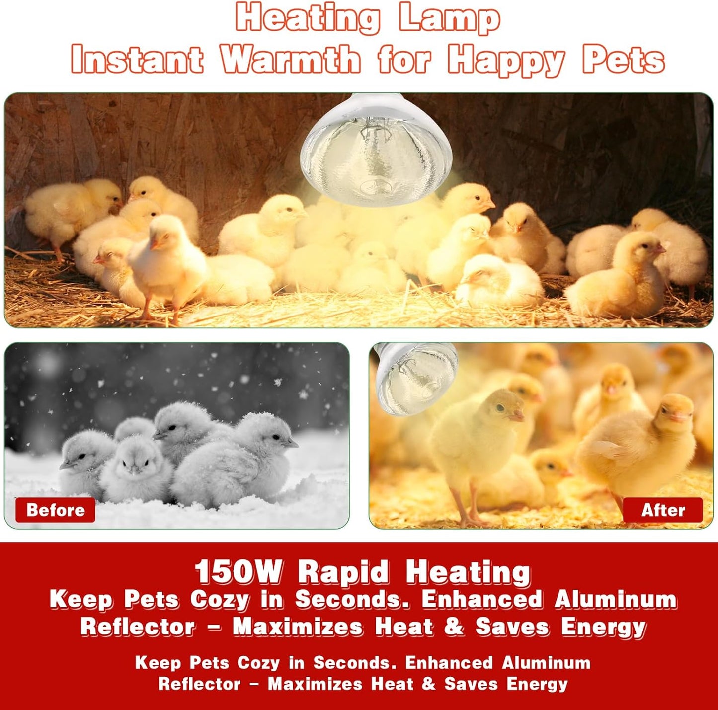 Heat Lamp Bulbs for Chickens Infrared Heat Lamp 250W Incandescent Spotlight for Brooder Coops Pets Chicks Reptiles Food Service (2 Packs)