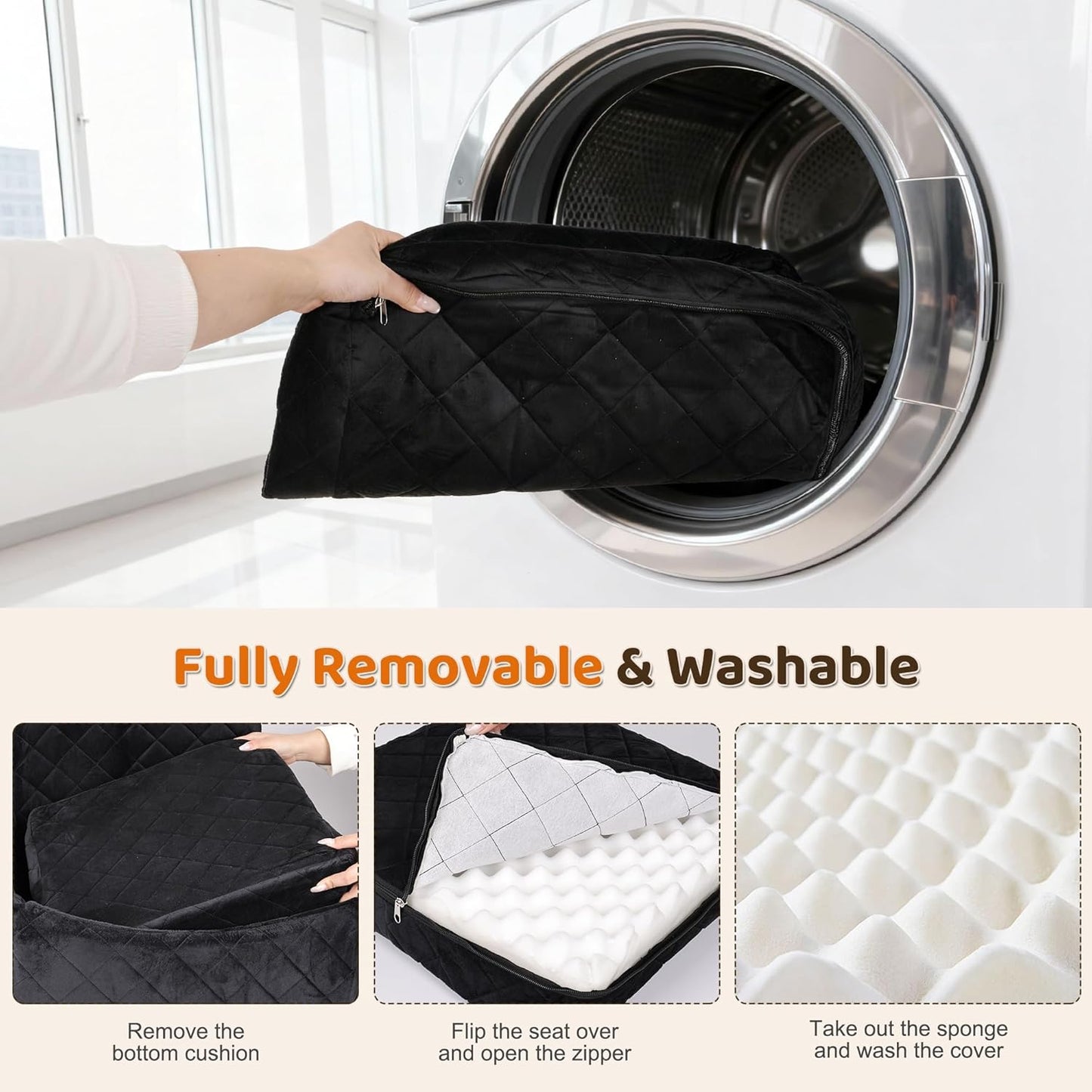 Dog Car Seat for S/M Dogs, Memory Foam Dog Booster Car Seat Up to 35lbs, Detachable Washable Pet Travel Bed with Side Pockets and 2 Safety Belts, Easy to Install (Black)