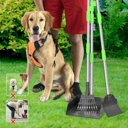 TOOGE Larger Pooper Scooper, Dog Pooper Scooper for Large Medium Small Dogs Heavy Duty Long Handle Metal Tray Rake Shovel Set for Yard Grass