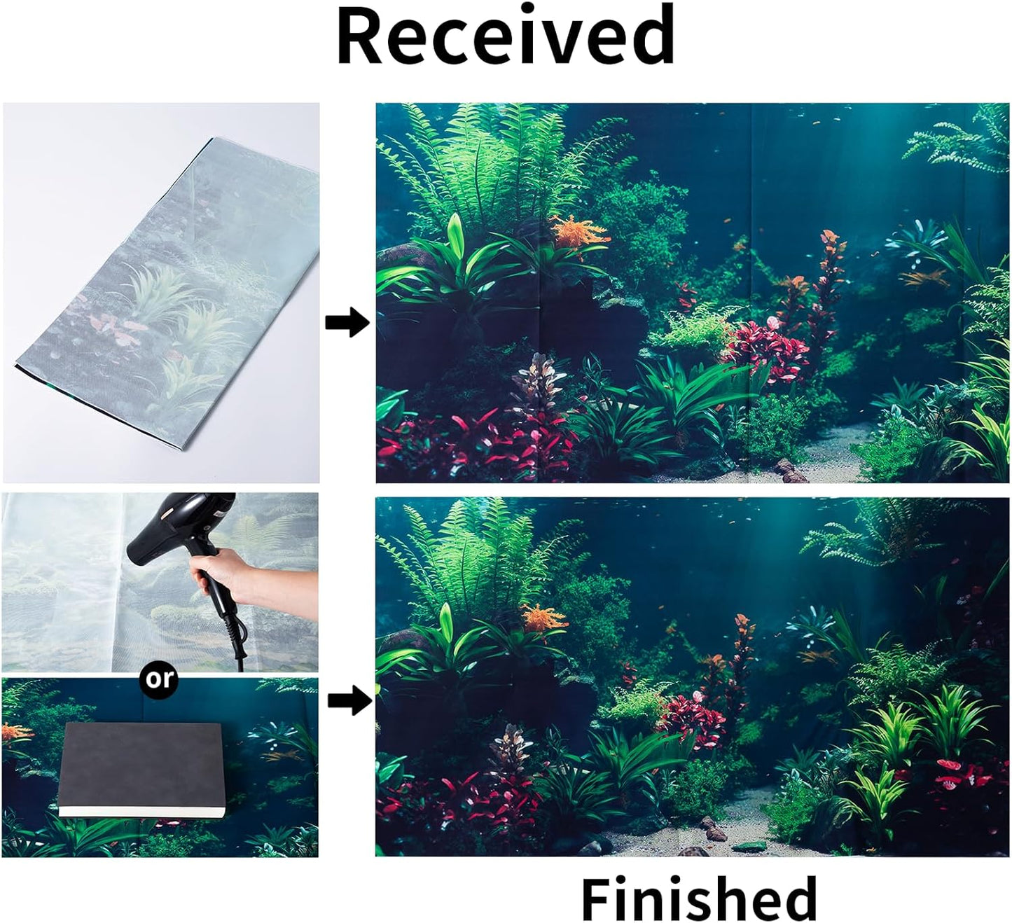COMSUN 3 Pack Aquarium Background, 36x18 inches Polyester Aquarium Background, Cloth Fish Tank Background, Undersea Corals Sunshines & Rock Aquatic Plants