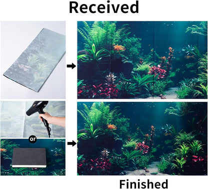 COMSUN 3 Pack Aquarium Background, 36x18 inches Polyester Aquarium Background, Cloth Fish Tank Background, Undersea Corals Sunshines & Rock Aquatic Plants
