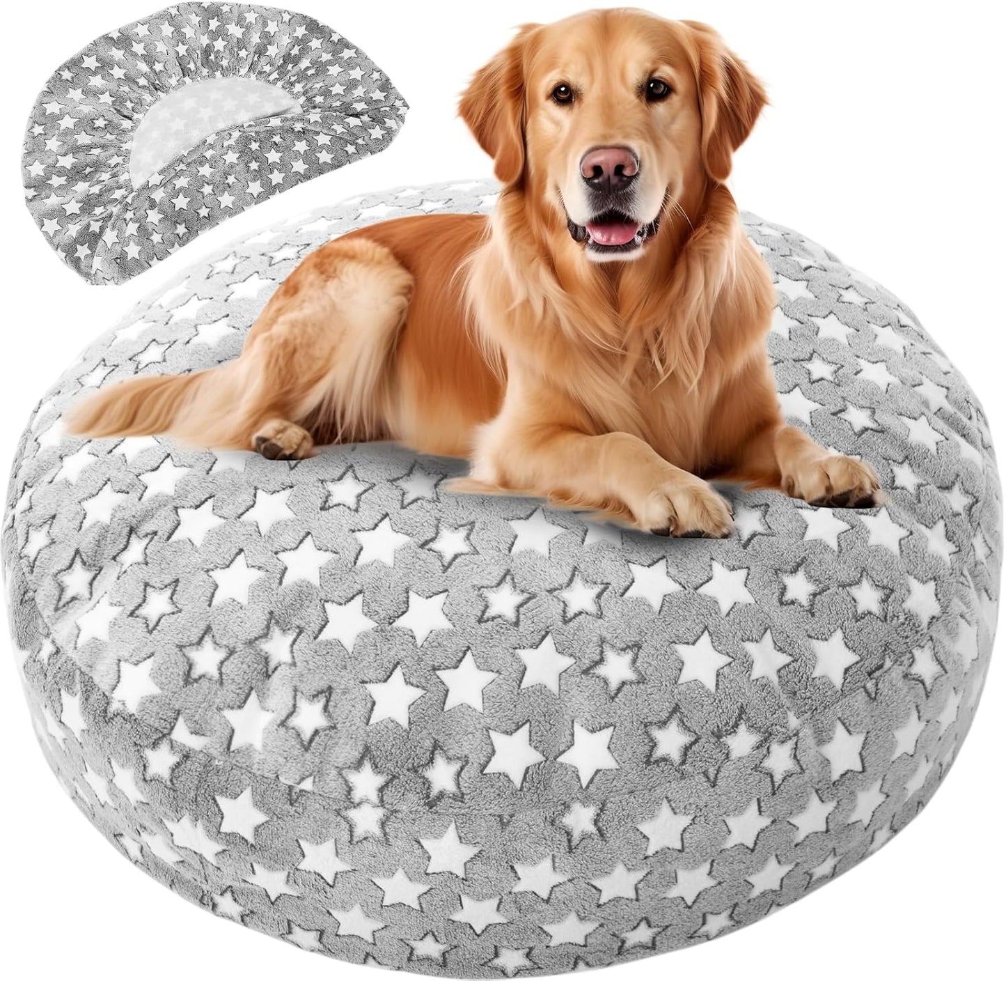 Youyole Washable Dog Bed Cover Replacement Waterproof Round Bed Cover for Dog Gray Soft Pet Beds Protector Sheet with Lovely Star Print for Donut Beds & Pet Couch (45 x 45 x 11 Inch)