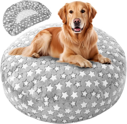 Youyole Washable Dog Bed Cover Replacement Waterproof Round Bed Cover for Dog Gray Soft Pet Beds Protector Sheet with Lovely Star Print for Donut Beds & Pet Couch (45 x 45 x 11 Inch)