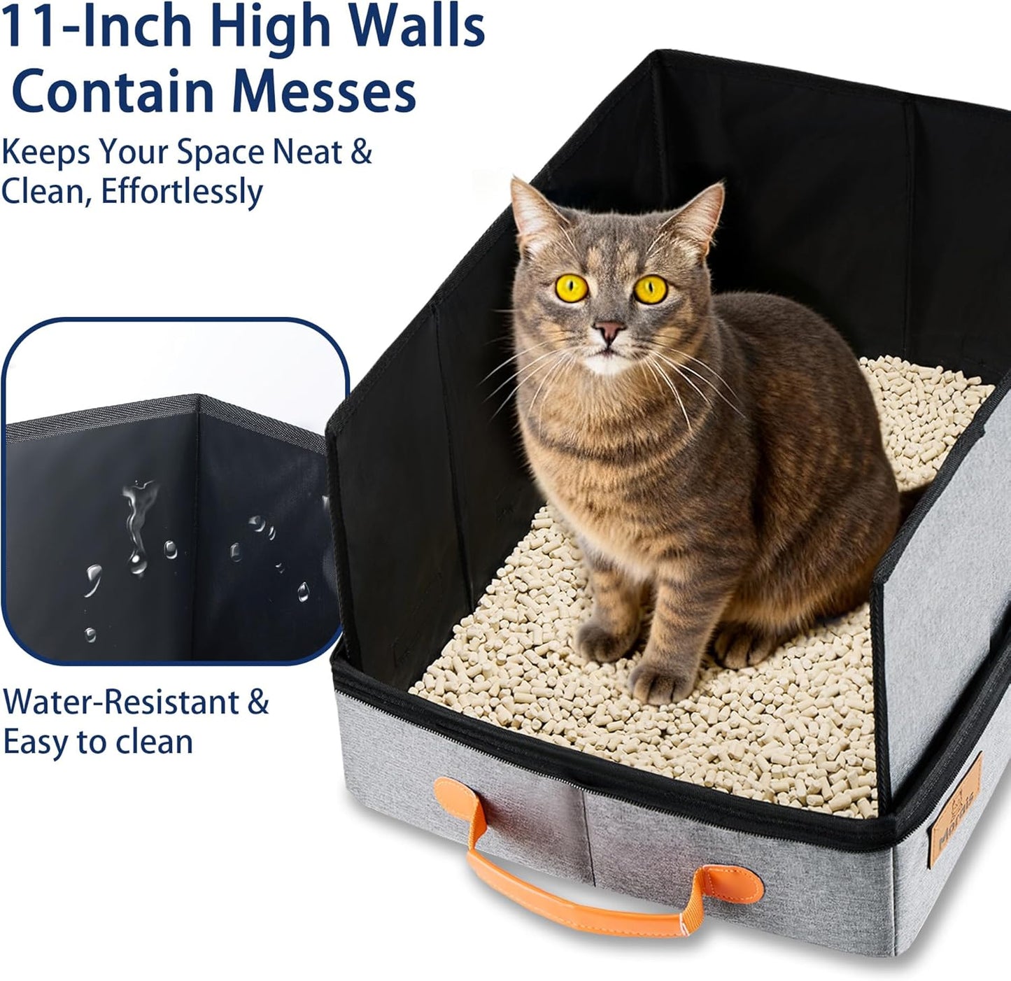 MORAIS Portable Travel Litter Box for Cats, 17.7"×13.5"×11" Collapsible Cat Litter Box with Lid, Leak-Proof Cat Litter Pan for Car Hotel Airplane, Waterproof & Easy to Carry- Gray