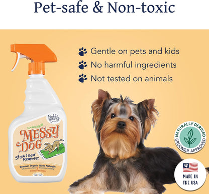Bobbi Panter Messy Dog Stain & Odor Remover - (Case of 12) Bio-Enzymatic Power, Biodegradable Formula for Tough Stains & Odors, Earth-Friendly & Pet-Safe, Non-Toxic, 32 fl. oz. Spray Bottles