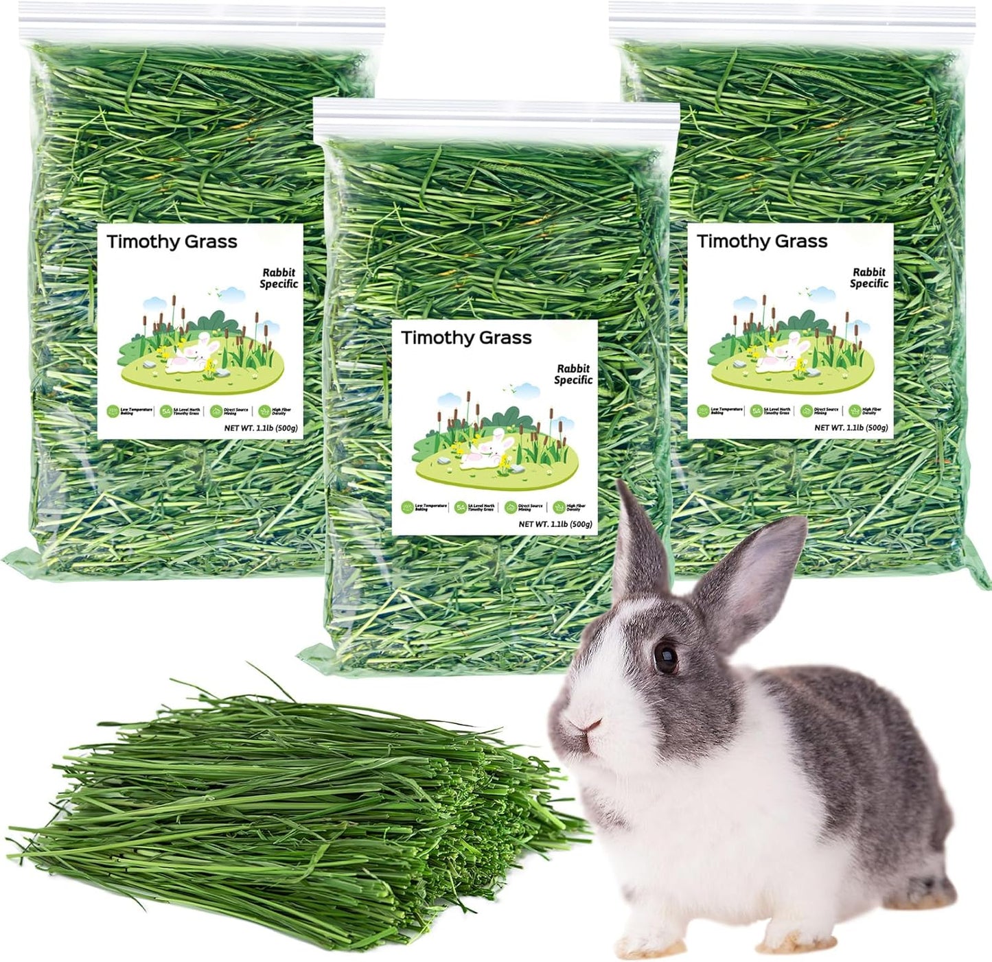 Fhiny Timothy Hay for Rabbit, 3.3LB Hand-Selected Premium Natural Timothy Hay Chinchilla Hay Hamster Food for Bunny Guinea Pig Chinchilla Hamster & Other Small Animals