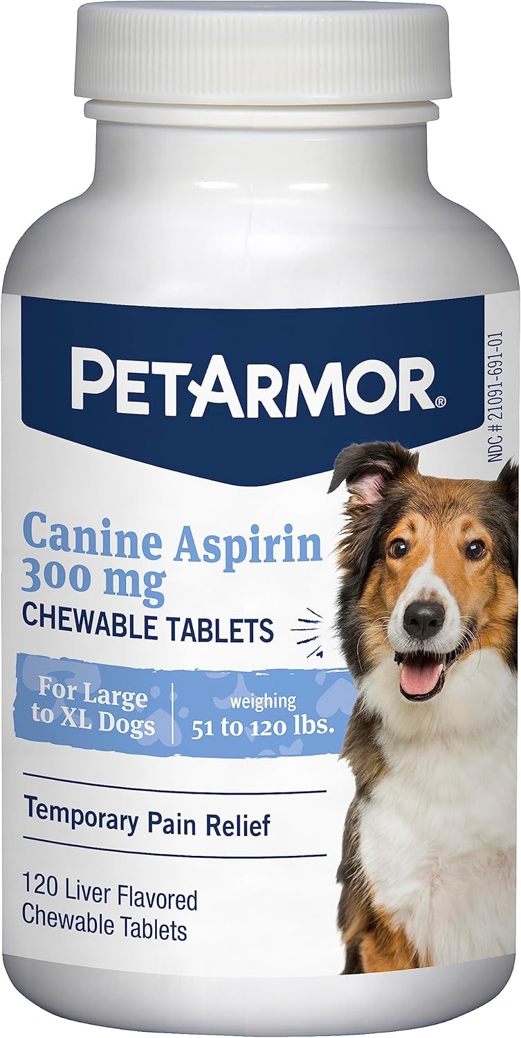 PetArmor Aspirin for Large Dogs, Fast Acting Anti-Inflammatory and Pain Relief For Dogs, Vet-Quality Joint Support and Pain Meds for Dogs, 120 Liver Flavored Tablets