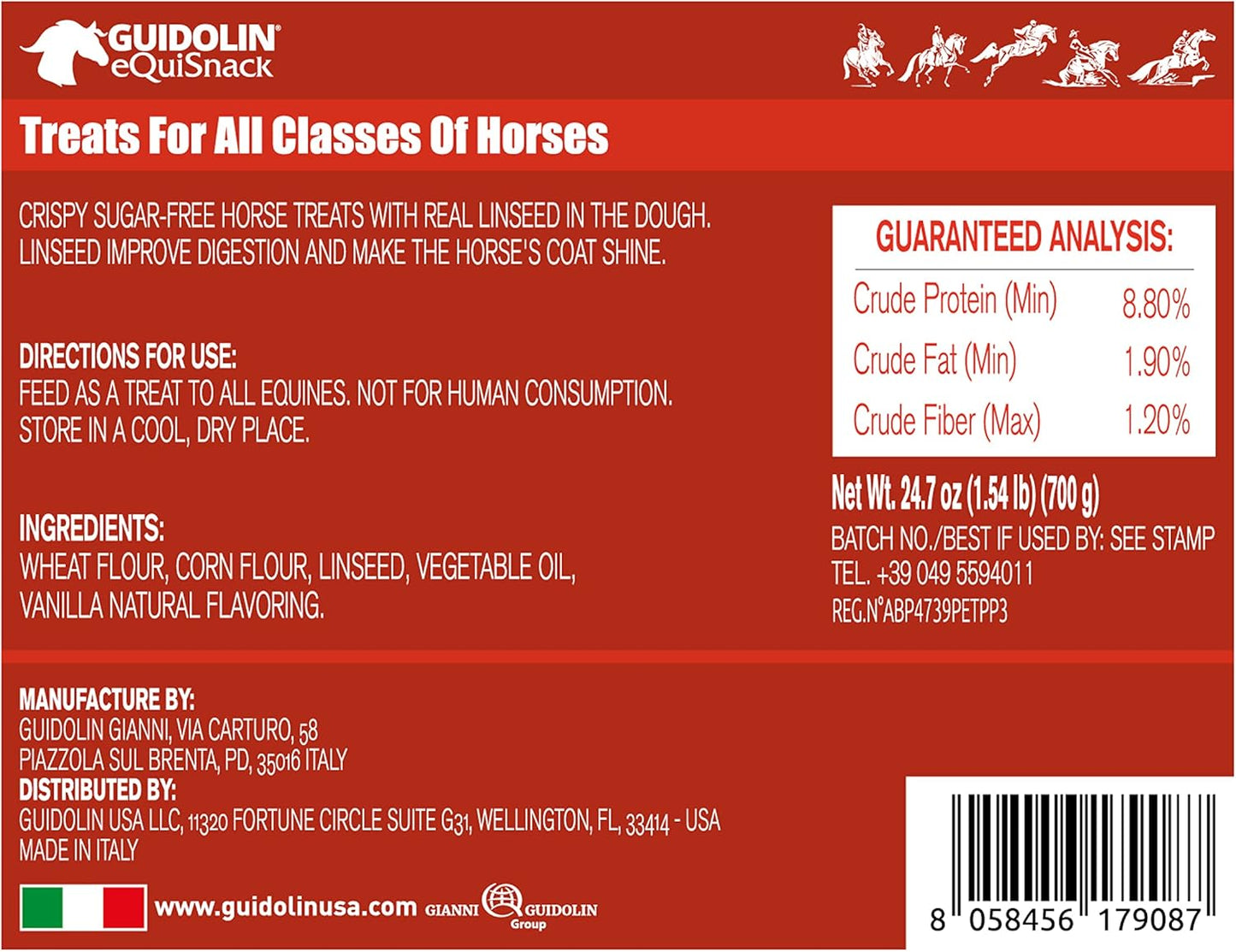 Horse Natural Treats with Superfoods and Real Fruit Pieces, No Sugar Added, Handmade in Italy - 1,54 LB (Linseed)