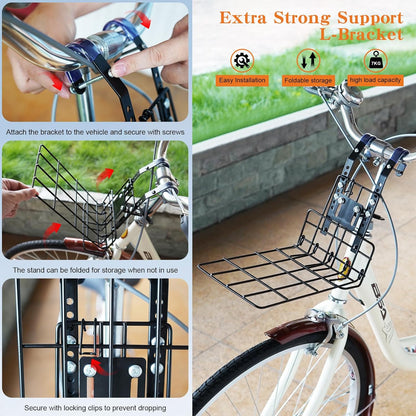 Xixter Dog Basket for Bike, Suitable for Small & Medium Pet Up to 7 kg, Foldable 4-in-1 Pet Bike Basket, Crossbody, Shoulder and Car Seat, with Sturdy Bracket and 4 Mesh Windows, Gray