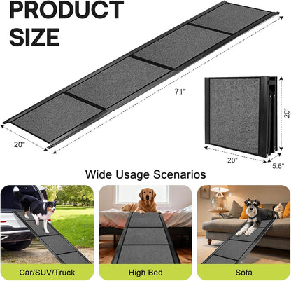 𝟕𝟏'' & 𝟐𝟎" Wide Dog Ramp for Large Dogs, Holds 250LBS & Gentle Slope for Joint Care - Dog Car Ramp with Upgrade Non-Slip Surface - Portable Folding Pet Ramps for Senior Pets Enter into SUV, Truck