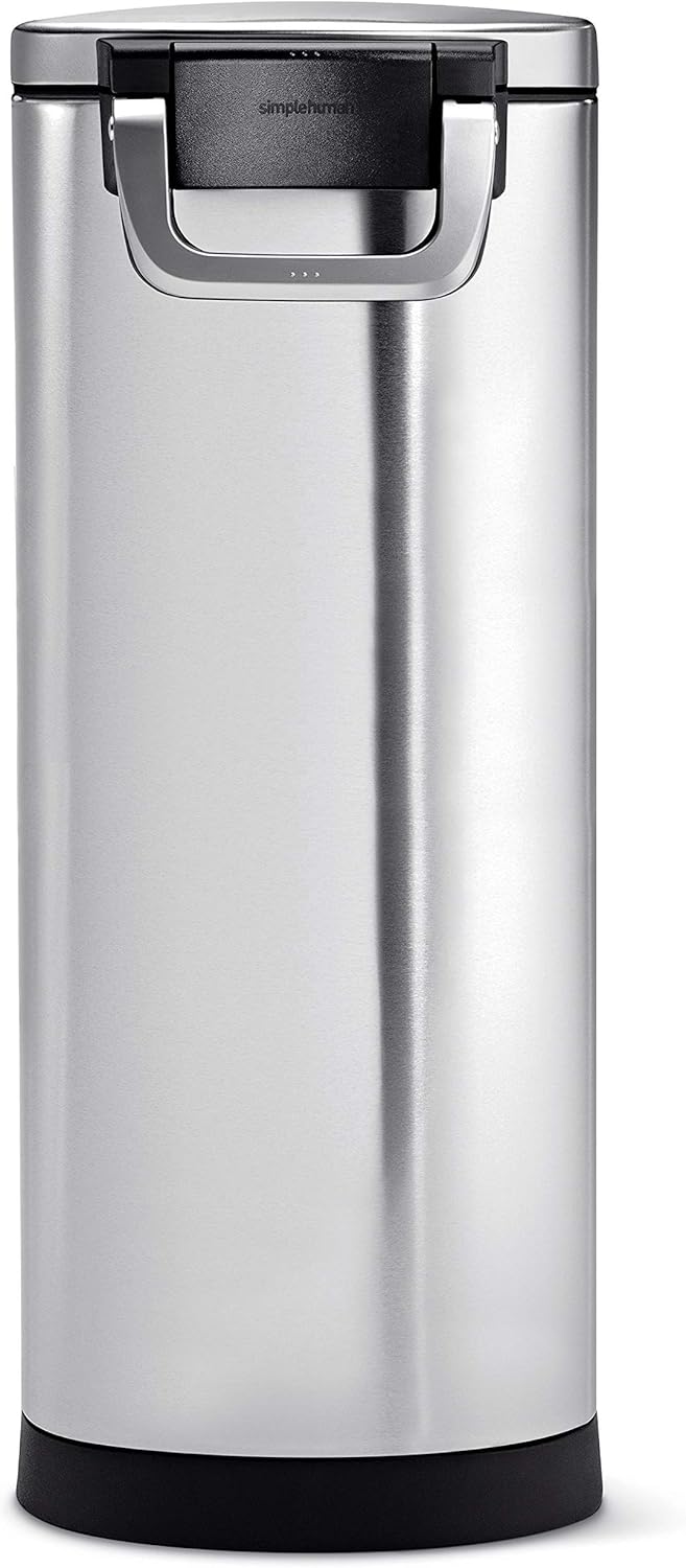 simplehuman 35 Liter, 40 lb / 18.1 kg X-Large Pet Food Storage Container for Dog Food, Cat Food, and Bird Feed, Brushed Stainless Steel