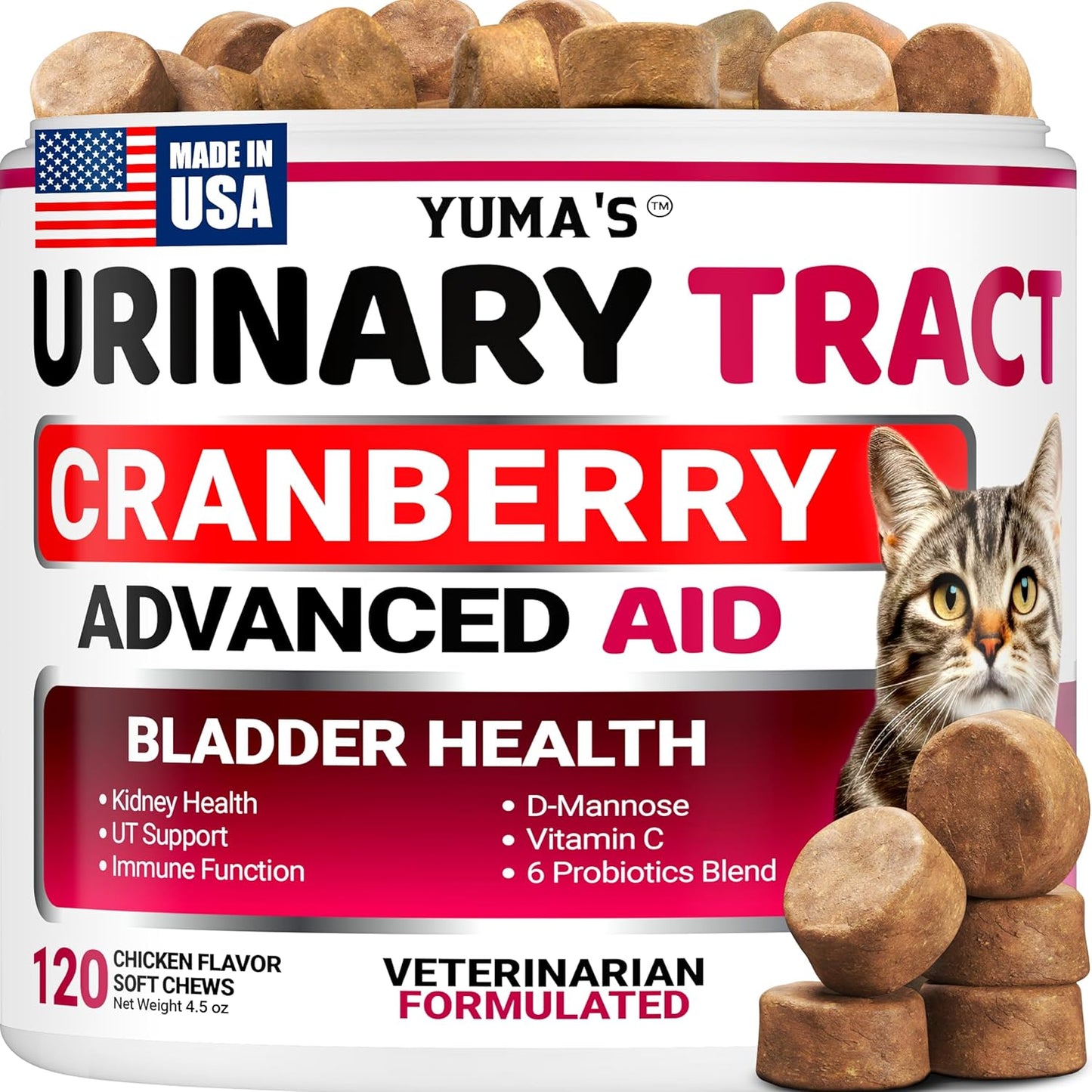 Cat UTI Treatment - Cranberry Supplement for Cats - Bladder Control - Urinary Tract Health Infection Treatment - UTI Medicine - Vitamins and Food Supplements - Immune & Multivitamin Support Chews
