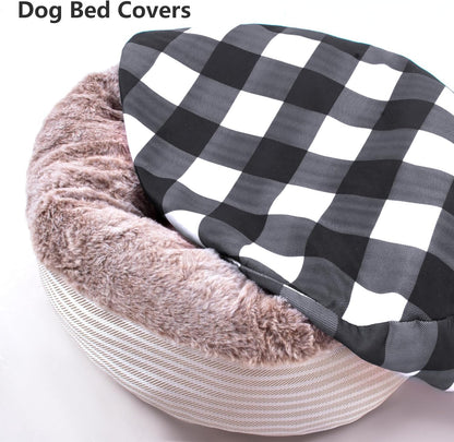 Round Dog Bed Cover Washable Elastic Edged Pet Bed Protector with Black Lattice Pattern Design for Medium & Small Pet Beds, Cover Only (Lattice, 30×9.8 Inch)