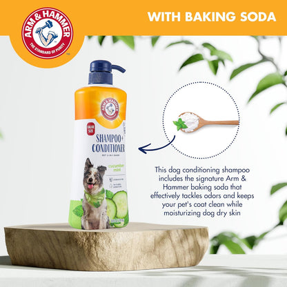 Arm & Hammer for Pets 2-in-1 Shampoo & Conditioner for Dogs, Value Size Bottle with Pump | Dog Shampoo & Conditioner in One | Cucumber Mint, 24 Ounce Bottle Dog Shampoo and Conditioner for All Dogs