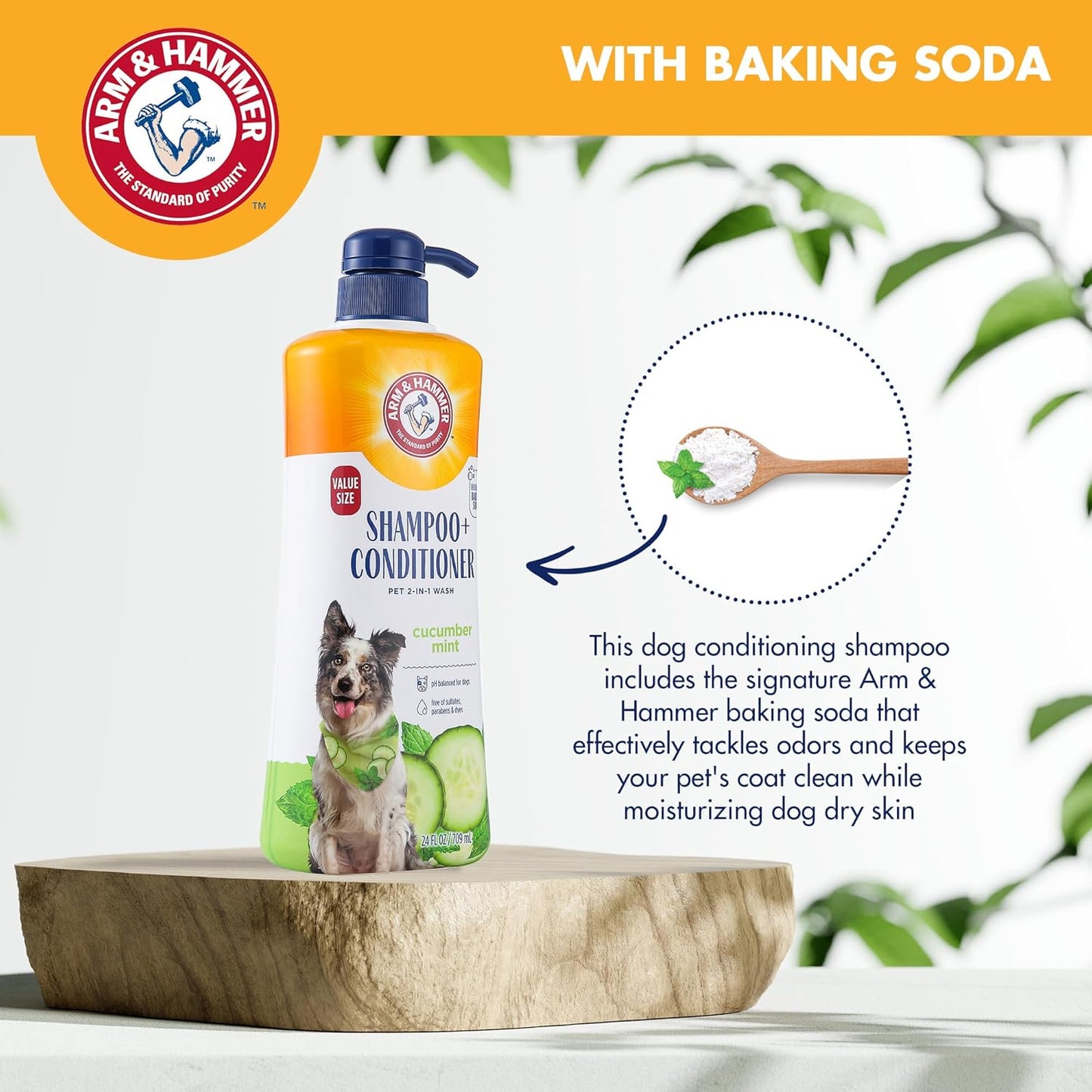 Arm & Hammer for Pets 2-in-1 Shampoo & Conditioner for Dogs, Value Size Bottle with Pump | Dog Shampoo & Conditioner in One | Cucumber Mint, 24 Ounce Bottle Dog Shampoo and Conditioner for All Dogs