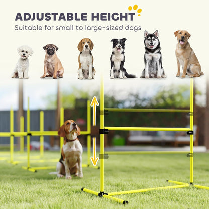 PawHut 4 Piece Dog Agility Training Equipment for Dog Agility Course with Adjustable Height Jump Bars, Included Carry Bag, & Displacing Top Bar, Yellow