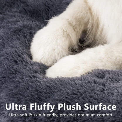 JOEJOY Large Dog Bed Crate Pad, Deluxe Plush Washable Dog Beds Fulffy Soft Kennel Pad Anti-Slip Pet Sleeping Mat for Extra Large Medium Small Dogs, 47" x 29", Grey