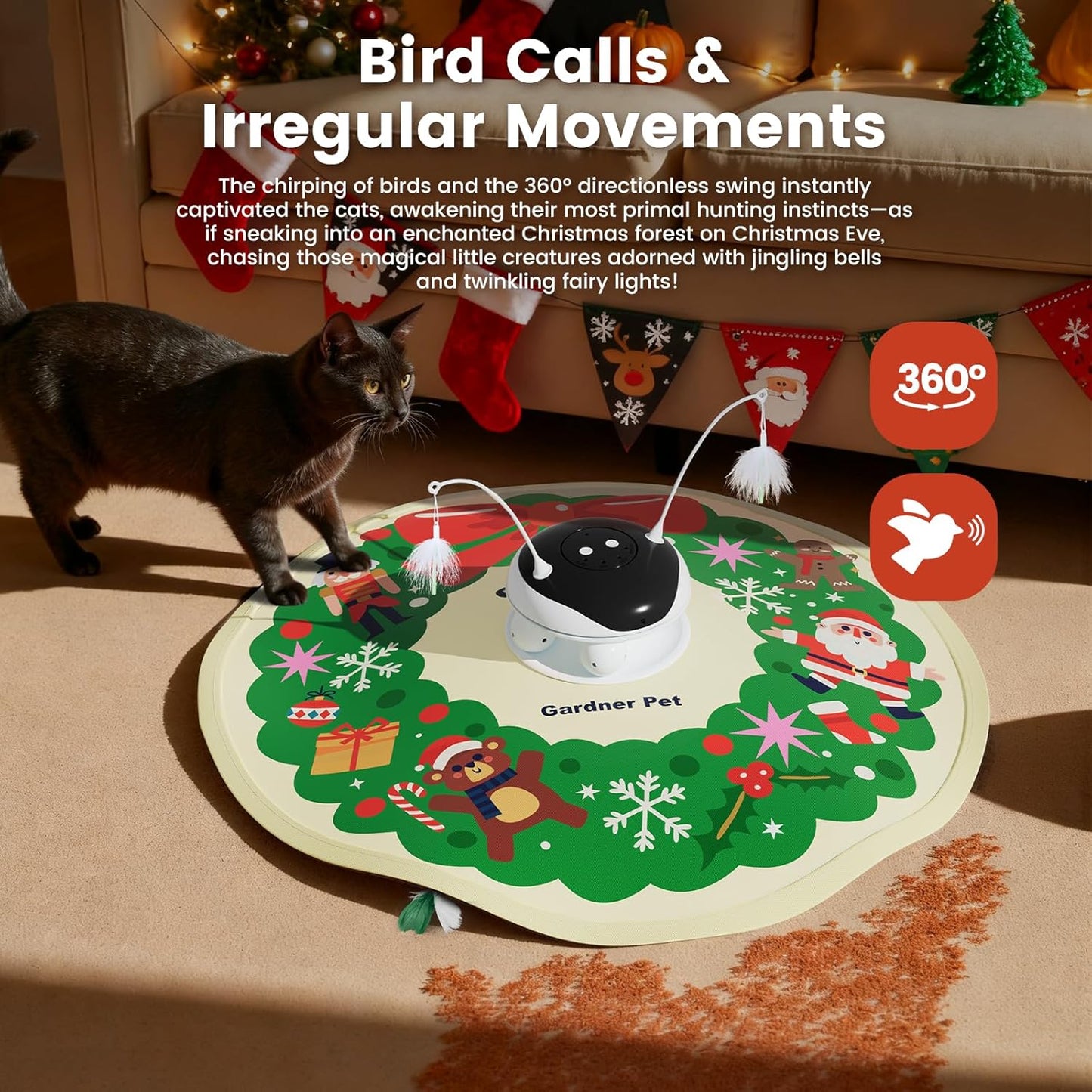 Gardner Pet Christmas Cat Toys, Chargeable 5 in1 Hide and Seek Automatic Interactive Cat Toy, Moving Ambush Feather, Track Balls,Indoor Exercise Kicker 24 inch Cover for All Breeds, 1200mAh