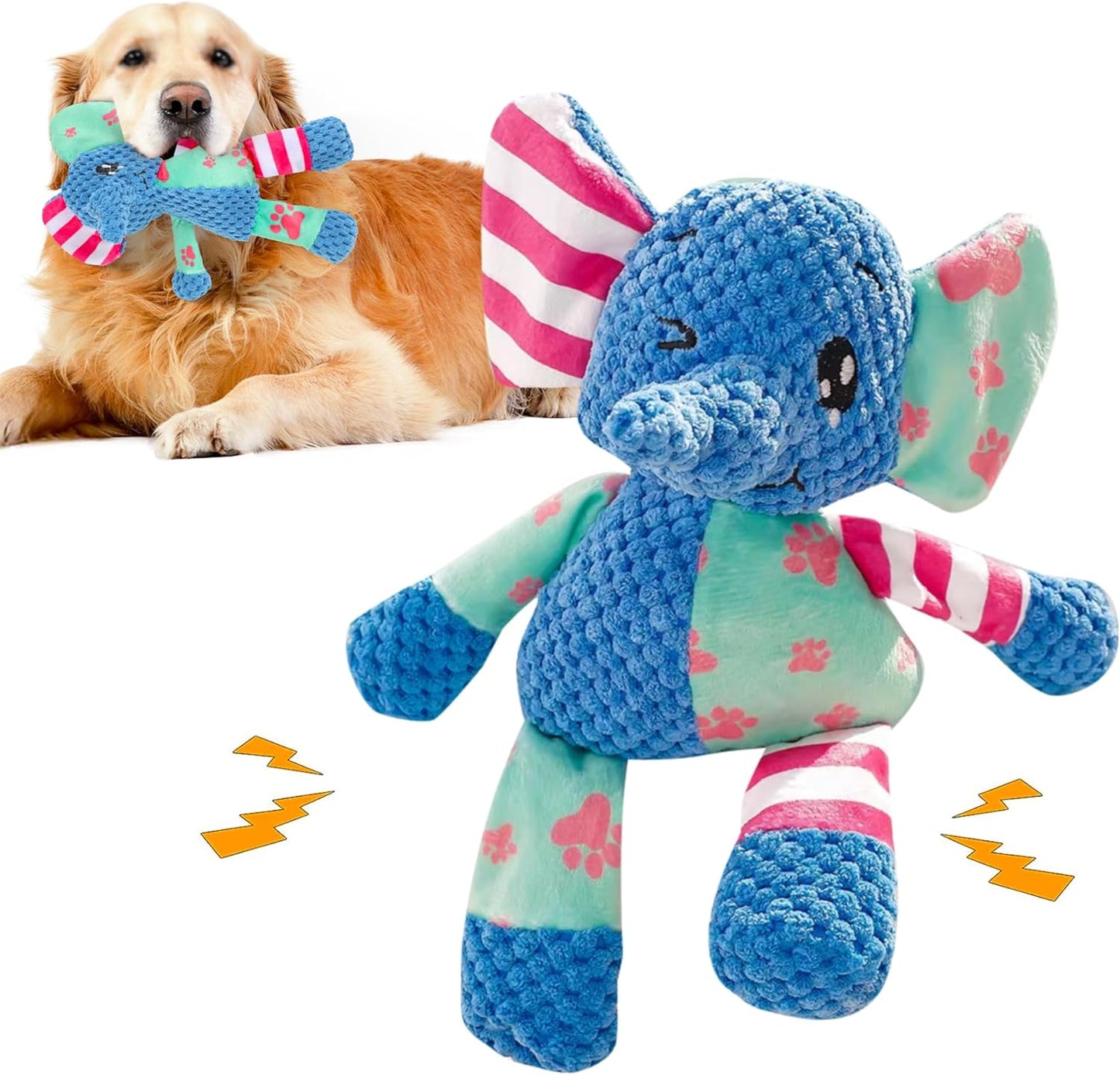 Dog Squeak Toys for Small & Medium Breeds, Puppy Teething Interactive Chewing Plush Toy to Keep Them Busy, Best Birthday, Christmas, Halloween, Easter Gift, Elephant