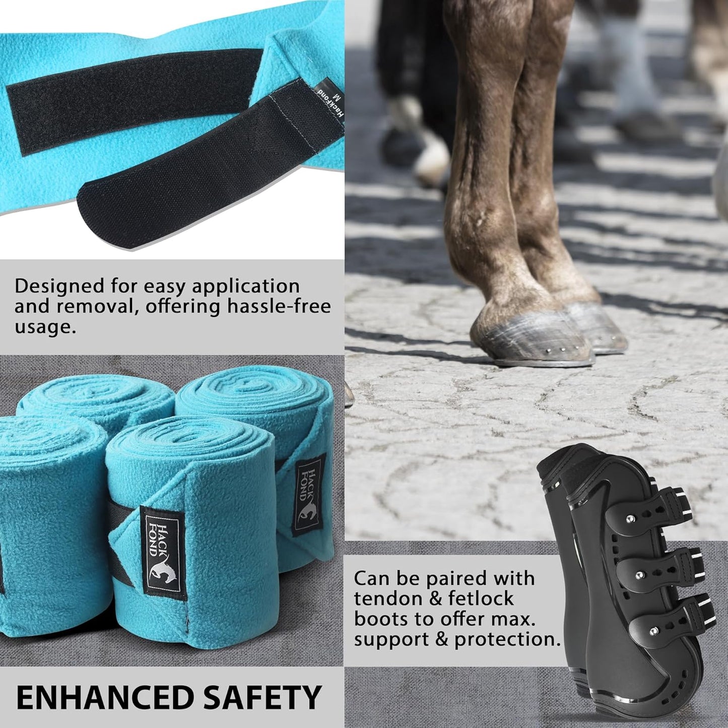 Horse Polo Leg Wraps, 10' Long Fleece Polo Wraps for Horses Set of 4, Horse Leg Bandages Stable Supplies Equestrian Boots Horse Leg Protection Vivid Cerulean